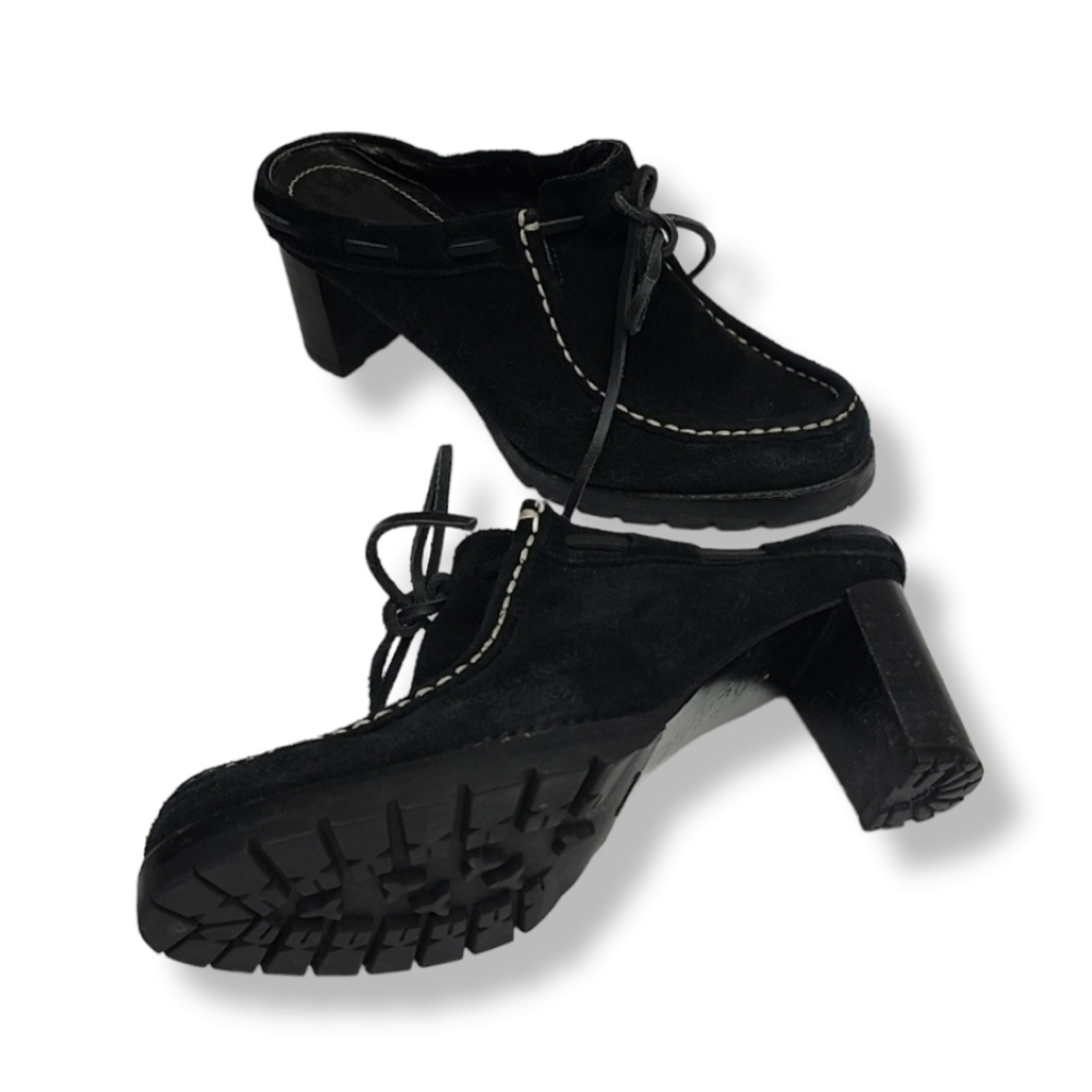 VINTAGE Y2K LRL RALPH LAUREN Mindi Suede Moccasin Mules 6 Clogs Vibram Lug Soles - Picture 15 of 16